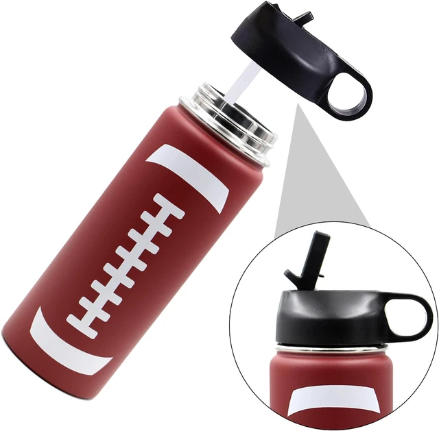 Alt view image 2 of 6 - 18 oz Football Water Bottle, Stainless Steel Vacuum Insulated Water Bottle with Straw and 2 Lids, Wide Mouth BPA Free Double Wall Leak Proof Flask for Sports, Travel, Gym, School