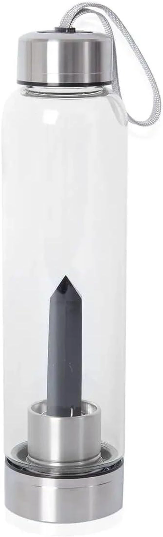 Main image of SHOP LC DELIVERING JOY Crystal Water Bottle Glass Clear Quartz with Spiritual Energy Stainless Steel Perfect for Yoga Meditation Healing Stones Birthday Gifts