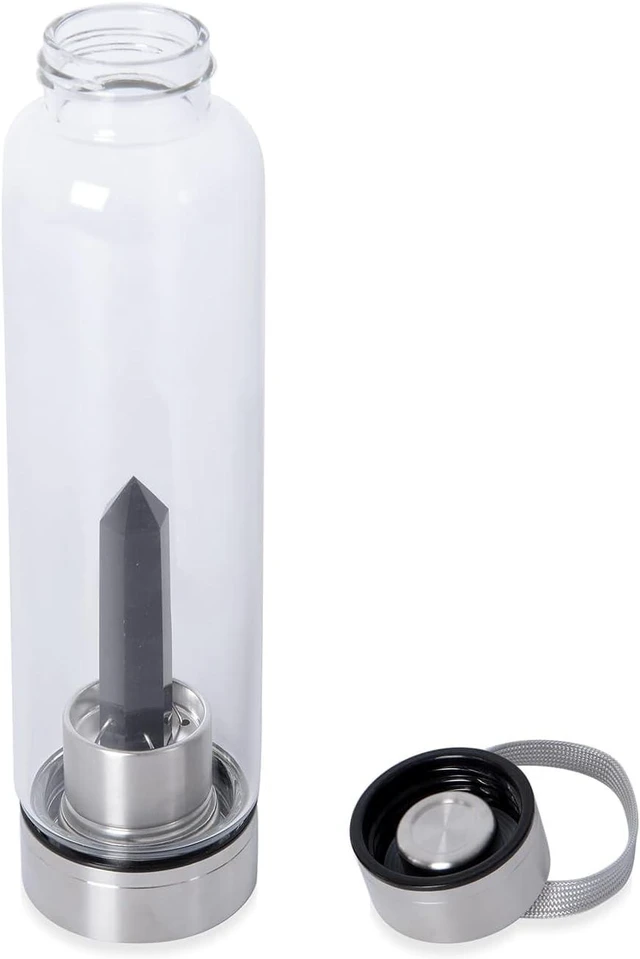 Alt view image 5 of 7 - SHOP LC DELIVERING JOY Crystal Water Bottle Glass Clear Quartz with Spiritual Energy Stainless Steel Perfect for Yoga Meditation Healing Stones Birthday Gifts