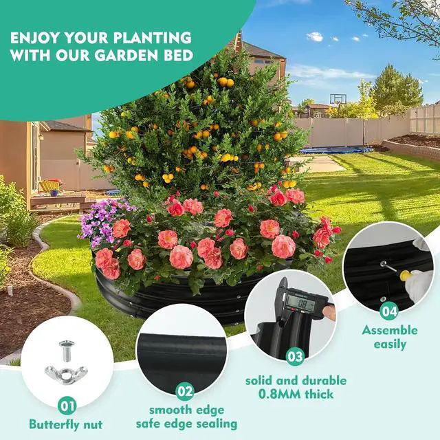 Alt view image 2 of 7 - 12 Inch Tall 36 Inch Diameter Round Black Raised Garden Bed Kits Outdoor