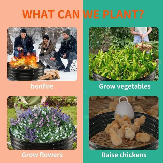Alt view image 3 of 7 - 12 Inch Tall 36 Inch Diameter Round Black Raised Garden Bed Kits Outdoor