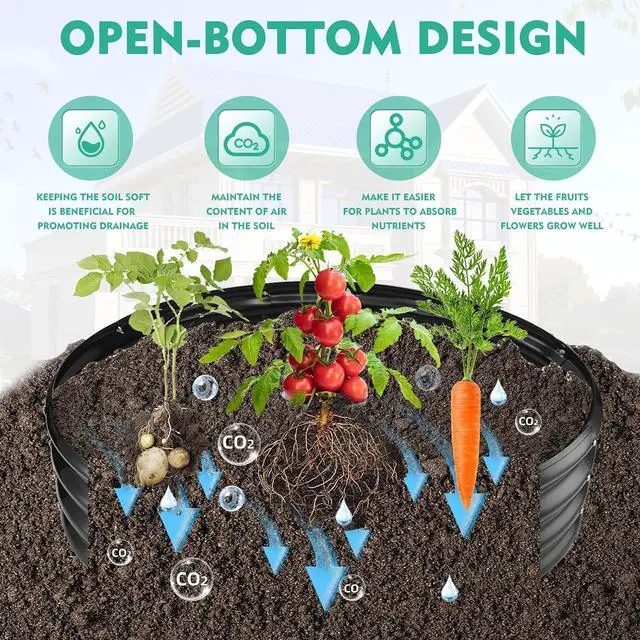 Alt view image 4 of 7 - 12 Inch Tall 36 Inch Diameter Round Black Raised Garden Bed Kits Outdoor