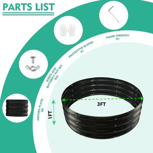 Alt view image 6 of 7 - 12 Inch Tall 36 Inch Diameter Round Black Raised Garden Bed Kits Outdoor