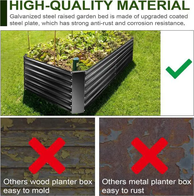 Alt view image 4 of 6 - EDOSTORY Metal Raised Bed Garden Bed Kit, 8x4x2ft Tall Galvanized Planter Raised Garden Boxes Outdoor, Large Metal Raised Garden Beds for Flowers, Vegetables, Herbs