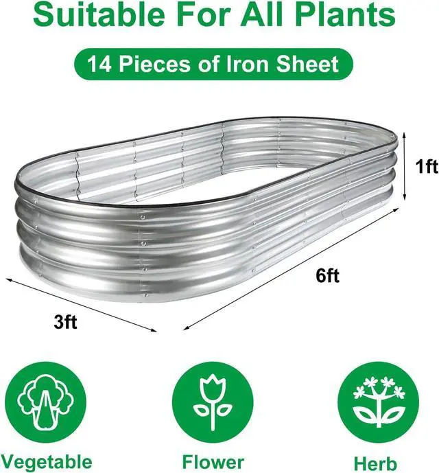 Alt view image 3 of 7 - JERIA 6×3×1ft Oval Raised Garden Bed,Galvanized Raised Garden Bed Kit Outdoor Metal Gardening Planter Box for Vegetable, Fruits, FlowerHerbs