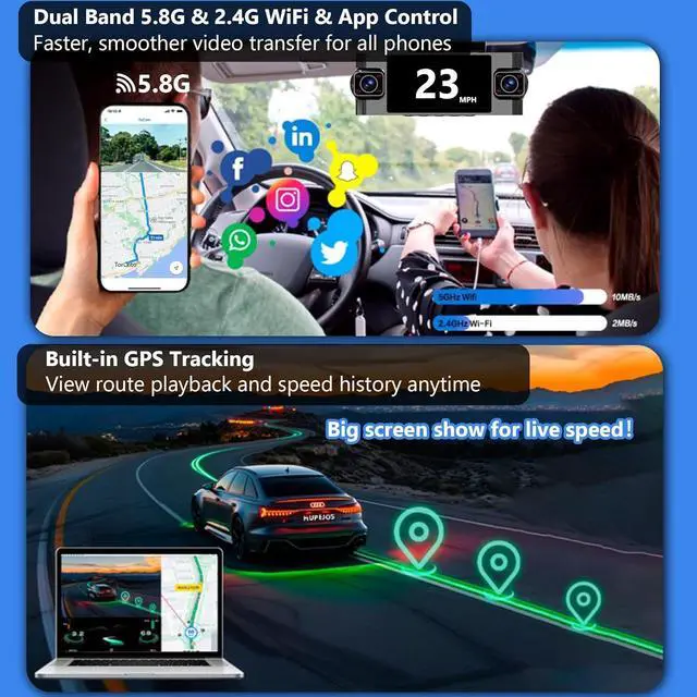 Alt view image 6 of 7 - 4 Channel Dash Cam 360° View,4K Front Rear Inside Dashcam,Left Right Dash Camera for Cars,Built-in GPS, 5G WiFi,Voice Control,Night Vision, 24/7 Recording Parking Mode Monitor, Free 128G Card