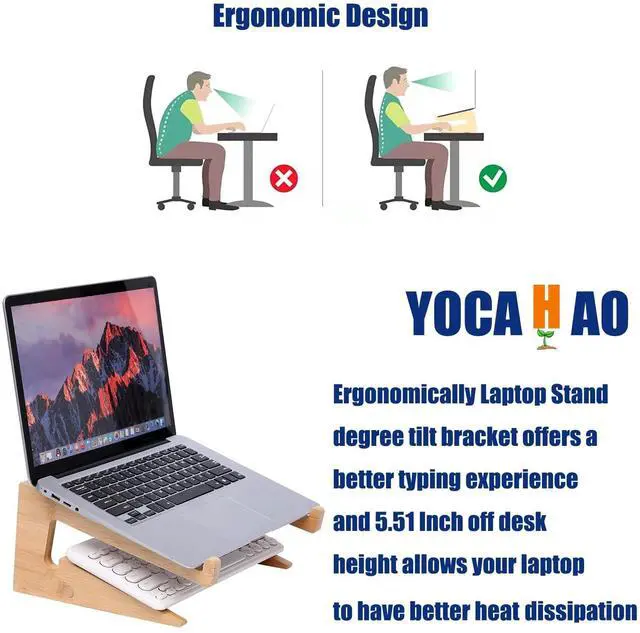 Alt view image 3 of 5 - YOCAHAOY Wooden Laptop Stand Vertical Laptop for 13-18.6in Bamboo Stand for Desk,Laptop Stand Compatible with MacBook Air Pro/Dell XPS/Surface pro/HP/Pixelbook/Lenovo,More Laptops