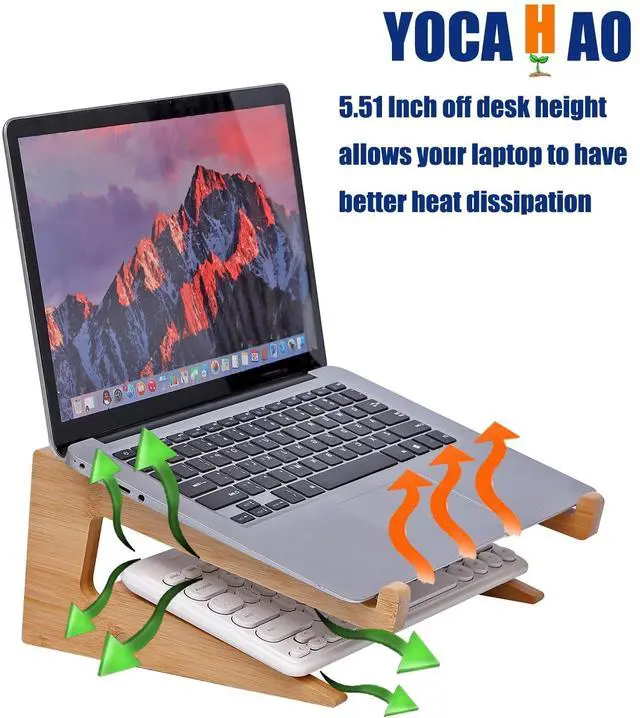 Alt view image 5 of 5 - YOCAHAOY Wooden Laptop Stand Vertical Laptop for 13-18.6in Bamboo Stand for Desk,Laptop Stand Compatible with MacBook Air Pro/Dell XPS/Surface pro/HP/Pixelbook/Lenovo,More Laptops