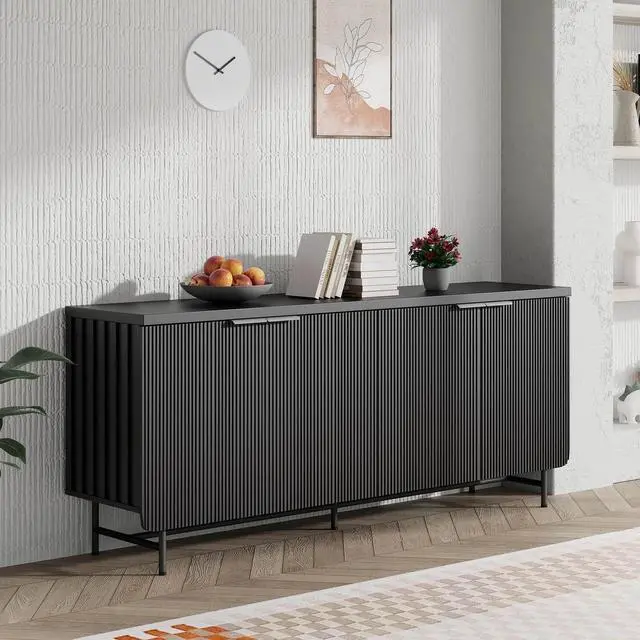Main image of 68" Farmhouse Wooden Sideboard Buffet with Shelves and Doors