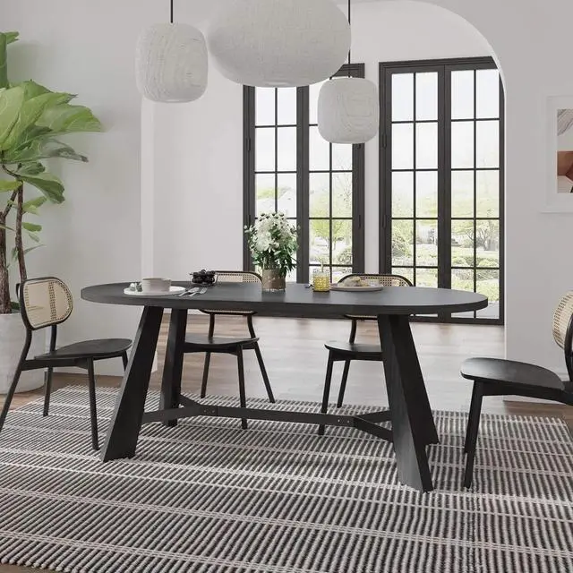 Main image of 70.86" Oval Rustic Dining Table with Sturdy Tapered Legs