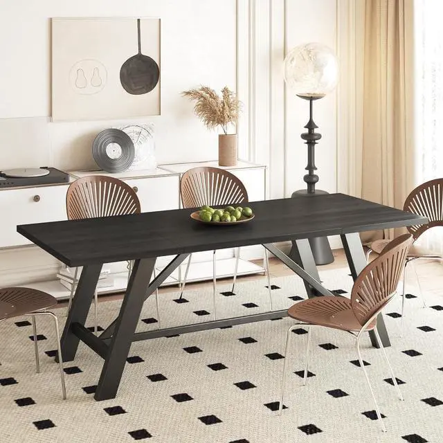 Main image of 70.8" Large Modern Dining Table with Sturdy Iron Legs for 6 People