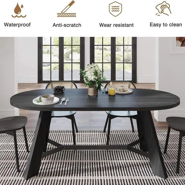 Alt view image 2 of 5 - 70.86" Oval Rustic Dining Table with Sturdy Tapered Legs
