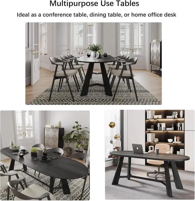 Alt view image 3 of 5 - 70.86" Oval Rustic Dining Table with Sturdy Tapered Legs