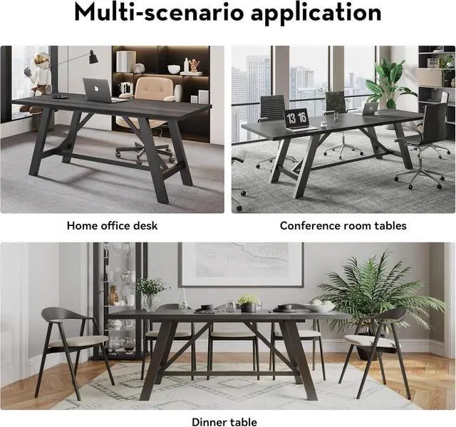 Alt view image 4 of 6 - 70.8" Large Modern Dining Table with Sturdy Iron Legs for 6 People