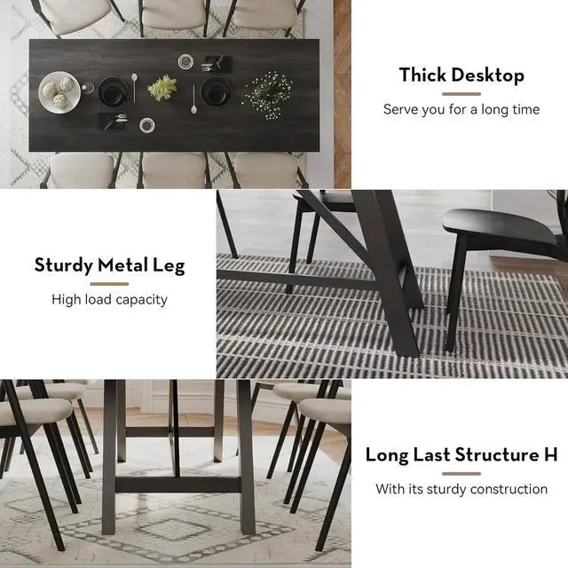 Alt view image 5 of 6 - 70.8" Large Modern Dining Table with Sturdy Iron Legs for 6 People