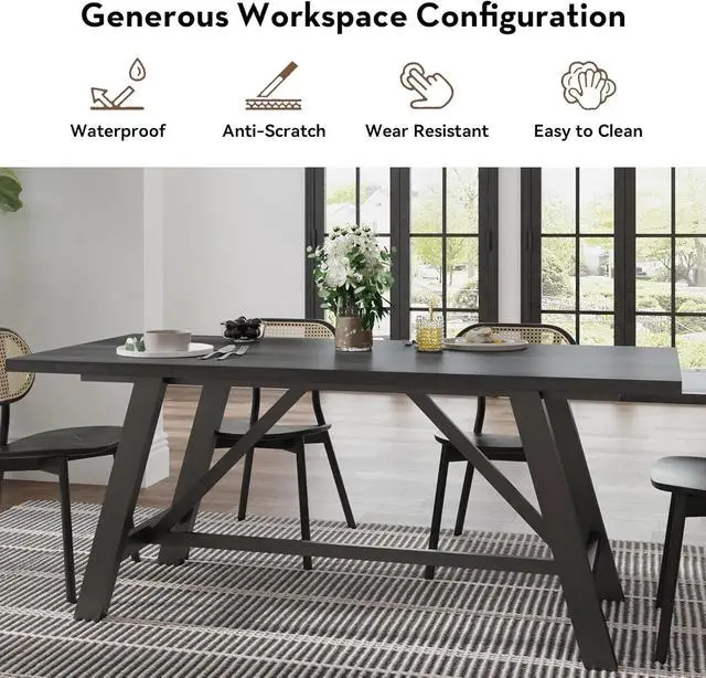 Alt view image 2 of 6 - 70.8" Large Modern Dining Table with Sturdy Iron Legs for 6 People