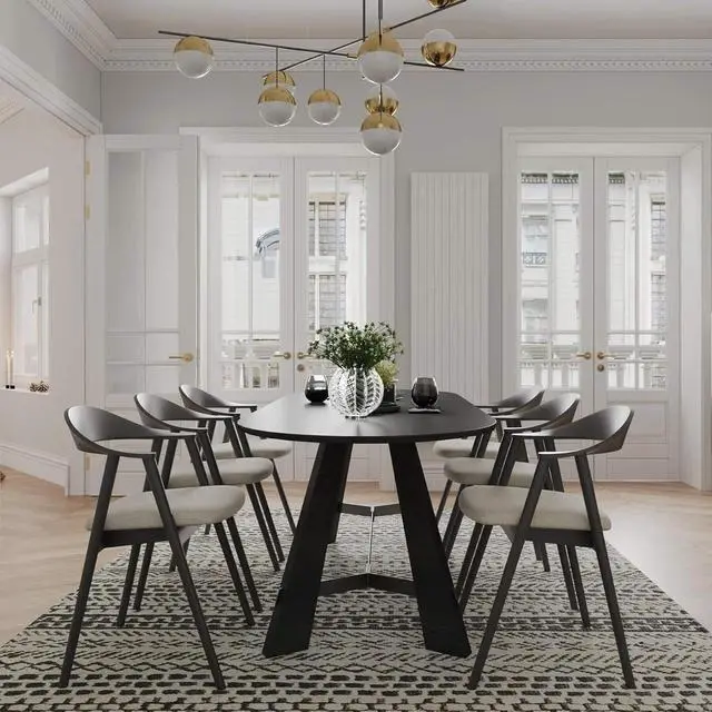 Alt view image 5 of 5 - 70.86" Oval Rustic Dining Table with Sturdy Tapered Legs