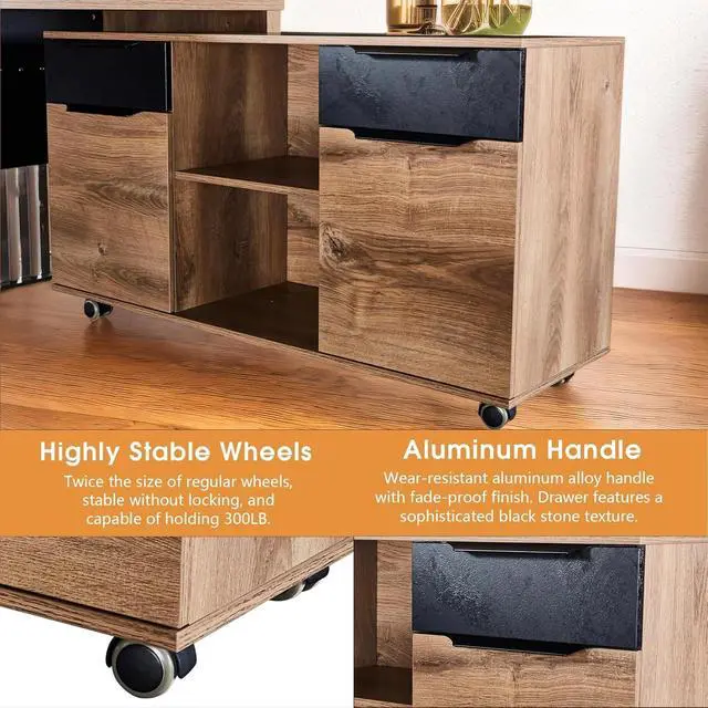 Alt view image 2 of 7 - 63 inch L Shaped Executive Desk with 2 Drawers File Cabinets Storage(Left Hand Return)