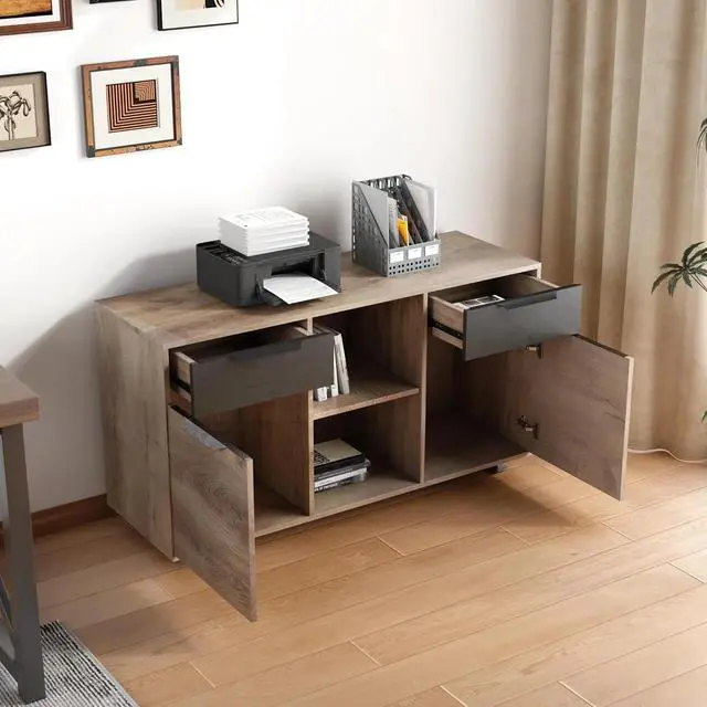 Alt view image 5 of 7 - 63 inch L Shaped Executive Desk with 2 Drawers File Cabinets Storage(Left Hand Return)
