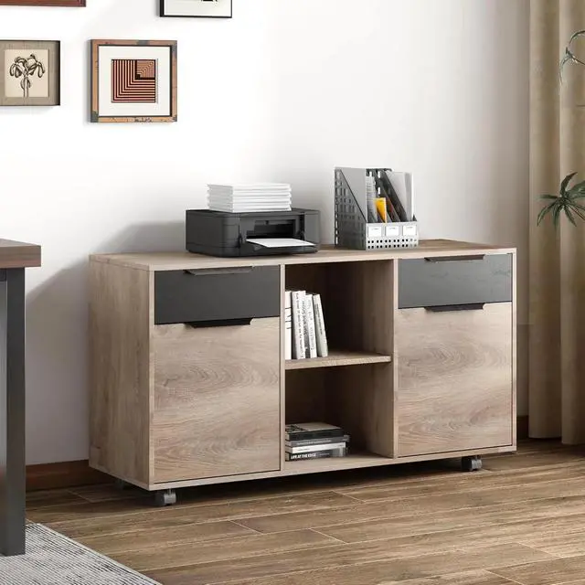 Alt view image 7 of 7 - 63 inch L Shaped Executive Desk with 2 Drawers File Cabinets Storage(Left Hand Return)