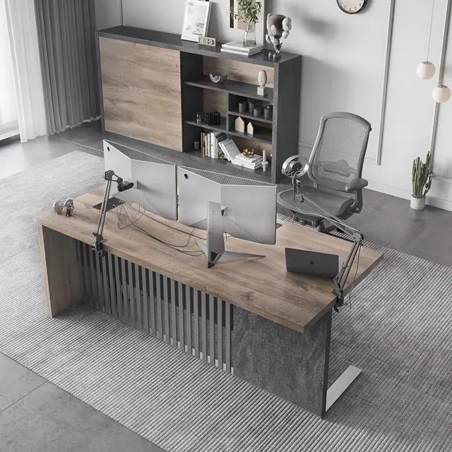 Alt view image 3 of 7 - 70.87" Executive Office Desk with 1.97IN Thick Desktop Stainless Steels Sturdy Frame