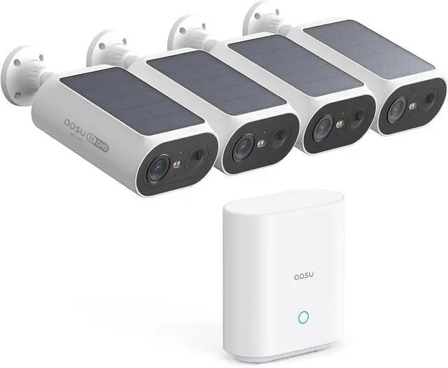 Main image of AOSU Solar Security Cameras Wireless Outdoor, 2Mins DIY Installation, No Subscription Cameras for Home Security System, Local Storage, 2K Color Night Vision for Surveillance, 2.4&5ghz WiFi, 4 Cam-kit