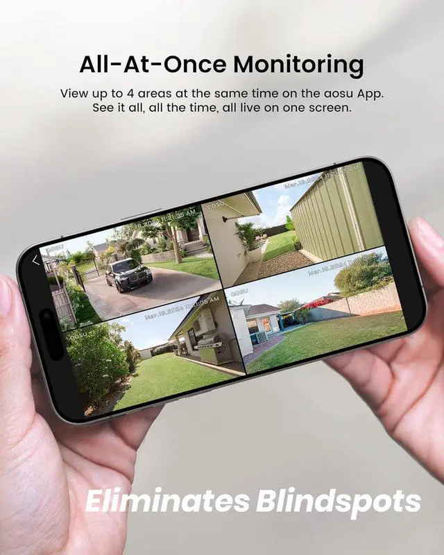 Alt view image 5 of 7 - AOSU Solar Security Cameras Wireless Outdoor, 2Mins DIY Installation, No Subscription Cameras for Home Security System, Local Storage, 2K Color Night Vision for Surveillance, 2.4&5ghz WiFi, 4 Cam-kit