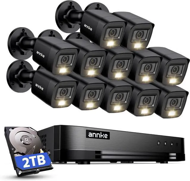 Main image of ANNKE 16 Channel Security Camera System HD-TVI 1080P Lite Video DVR and 12Pcs 2MP Outdoor Cameras with Smart Dual Light, AI Human/Vehicle Detection,Color Night Vision,Digital WDR,IP67,2 TB Hard Drive