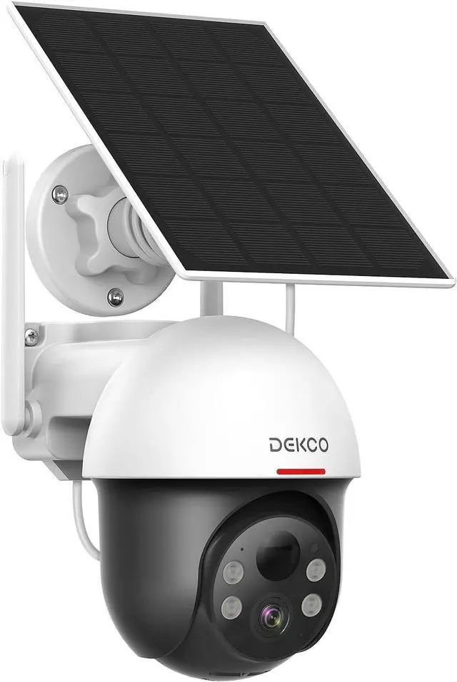 Main image of DEKCO Solar Security Camera Outdoor Wireless, Battery Powered, Panoramic Pan Tilt Zoom, Auto Motion Tracking, True 2K, Color Night Vision, Spotlight, 2-Way Talk