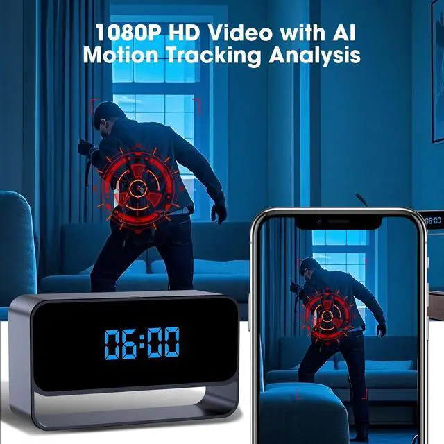 Alt view image 4 of 6 - FHD 1080P Clock Camera - WiFi Wireless Camera for Indoor Home Security - Advanced Nanny Cam with Superior Night Vision