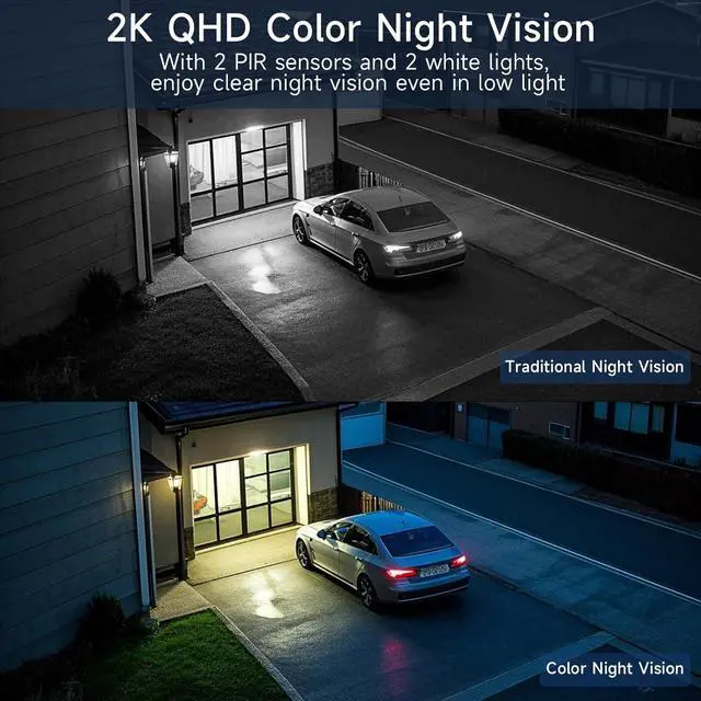 Alt view image 4 of 7 - 2.4G/5G WiFi Cameras for Home Security with Double Solar Panels, 2K Solar Security Cameras Wireless Outdoor, Color Night Vision , 2-Way Talk, Spotlight, Siren,IP66, Cloud/SD, AI Detection, W/Alexa