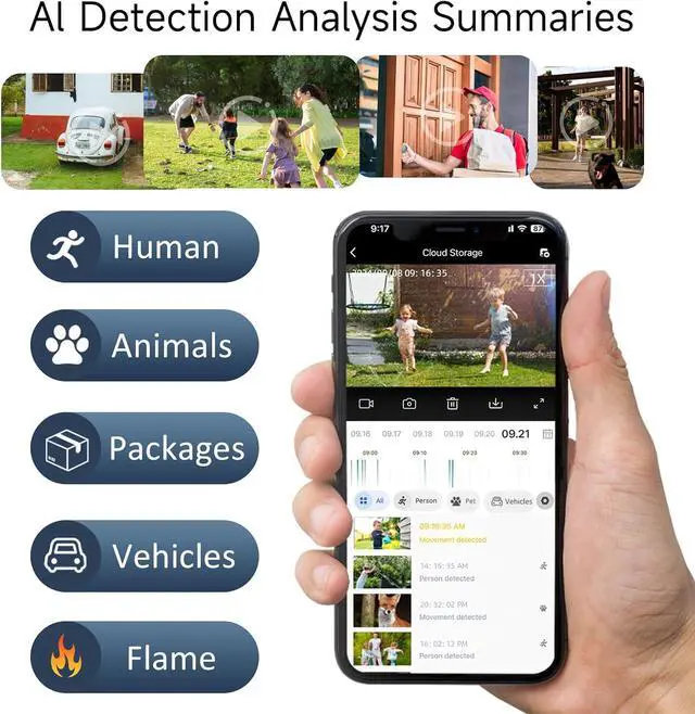 Alt view image 5 of 7 - Gadpiparty 2.4G/5G WiFi Cameras for Home Security, 2K Solar Camera Outdoor Wireless, Color Night Vision Spotlight Camera with 130°Wide View2-Way Audio, IP66, Cloud/SD, AI Detection, Works Alexa/Goog