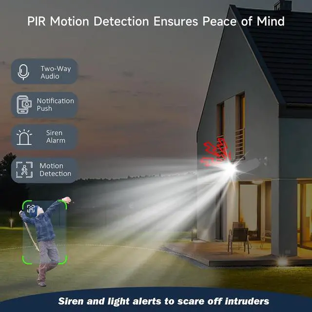 Alt view image 6 of 7 - Gadpiparty 2.4G/5G WiFi Cameras for Home Security, 2K Solar Camera Outdoor Wireless, Color Night Vision Spotlight Camera with 130°Wide View2-Way Audio, IP66, Cloud/SD, AI Detection, Works Alexa/Goog