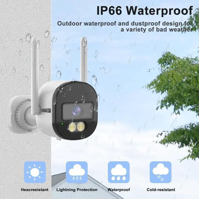 Alt view image 2 of 7 - EVERSECU 2K Wired WiFi Bullet Camera, 2.8mm Lens Wide Angel, 2-Way Audio, Night Vision, Motion Detection Alarm, Outdoor/Indoor, Waterproof, Supports ONVIF&RTSP Stream, Compatible with Alexa(4pack)
