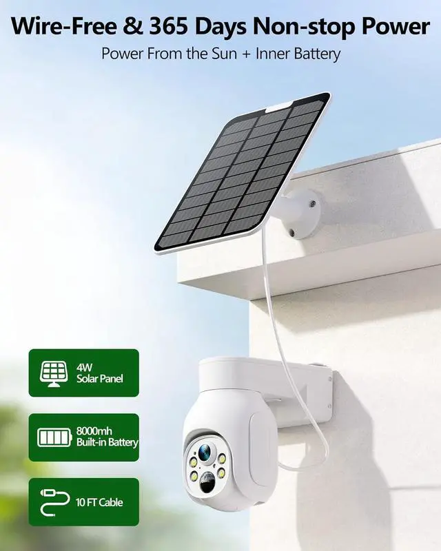 Alt view image 2 of 7 - Gadpiparty Solar Security Cameras Outdoor Wireless, 3 Cam-Kit, 5G&2.4G WiFi 10CH NVR, No Subscription, Solar-Powered Home Security Cameras System with 360° Pan&Tilt,Motion Detection,2K Color Night Vi