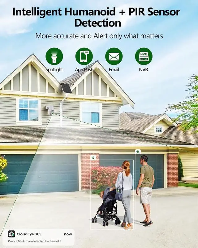 Alt view image 4 of 7 - Gadpiparty Solar Security Cameras Outdoor Wireless, 3 Cam-Kit, 5G&2.4G WiFi 10CH NVR, No Subscription, Solar-Powered Home Security Cameras System with 360° Pan&Tilt,Motion Detection,2K Color Night Vi