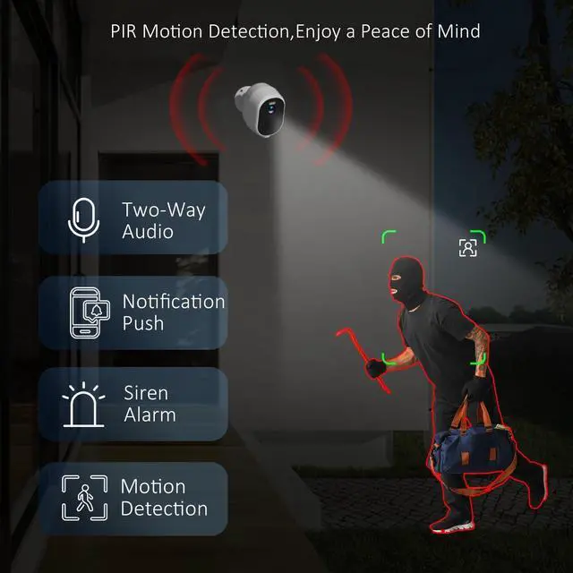 Alt view image 5 of 7 - Gadpiparty 4Pack 5G/2.4G Security Cameras Wireless Outdoor, 2K Battery Powered Indoor Cameras for Home Security, AI Motion Detection Siren Alarm, Two-Way Talk, Color Night Vision, Waterproof,Works w/