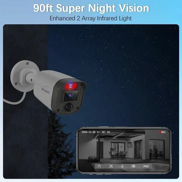 Alt view image 4 of 7 - Gadpiparty 90ft Super Night Vision 5MP Outdoor Wired Security Camera System, Home Video Surveillance Systems, CCTV Cameras with DVR Recorder