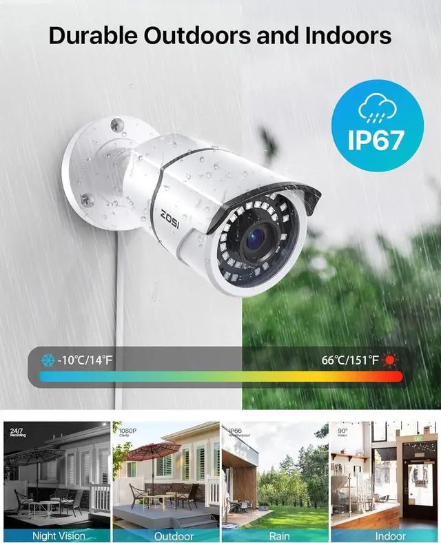 Alt view image 3 of 7 - ZOSI 2MP 1080p Security Camera Outdoor Indoor (Hybrid 4-in-1 CVI/TVI/AHD/960H Analog CVBS), Night Vision, Weatherproof Surveillance CCTV Bullet Camera