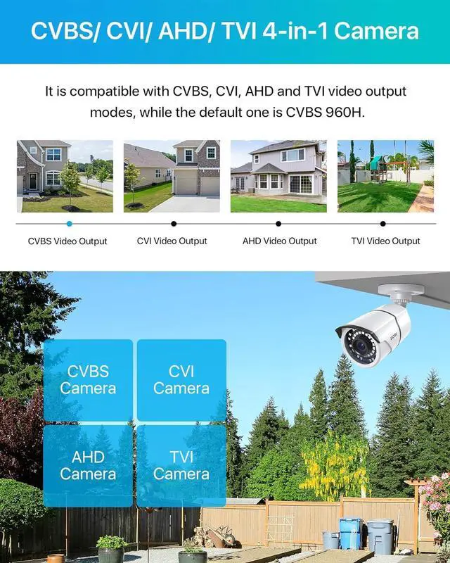 Alt view image 5 of 7 - ZOSI 2MP 1080p Security Camera,4-in-1 TVI/CVI/AHD/CVBS Surveillance Bullet Camera Indoor Outdoor,Night Vision,Work for 960H,720P,1080P analog CCTV DVR