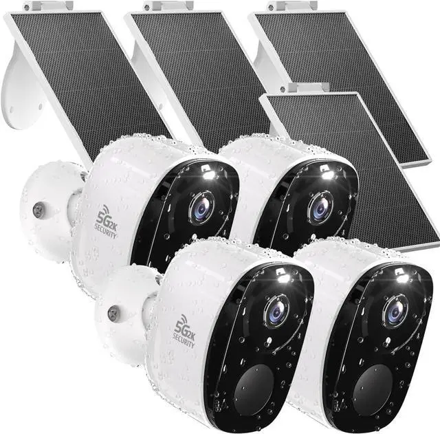Main image of Rraycom 4pc Solar Security Cameras Wireless Outdoor, 2K Battery Powered Cameras for Home Security, 2.4/5G WiFi Camera with Solar Panel, Color Night Vision, AI Detection, 2 Way Talk, IP65, SD/Cloud