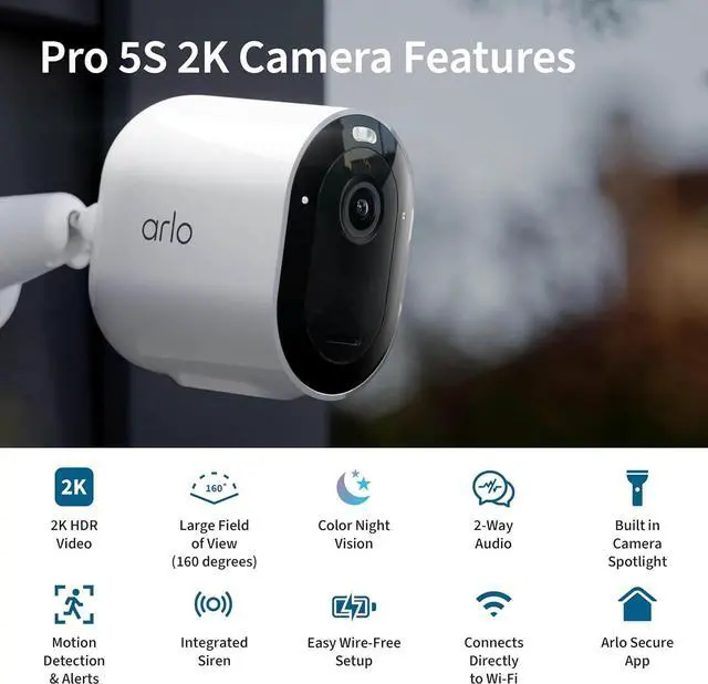 Alt view image 2 of 7 - Pro 5S Spotlight Security Camera 2K HDR | Outdoor | Wireless | Dual-Band Wi-Fi Connects to Strongest Network |12X Zoom, 2-Way Audio, Siren, Color Night Vision,Live Stream(White, 4 Cameras)