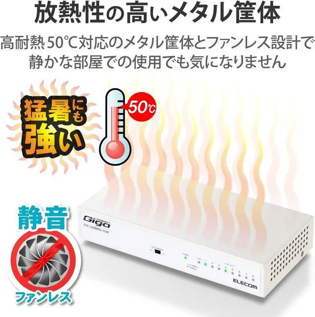 Alt view image 7 of 7 - ELECOM Metal Switching Hub Gigabit 8 Port Built-in Power Supply EHC-G08MN2-HJW (Japan Import)