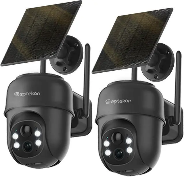 Main image of Septekon 2K Solar Security Cameras Wireless Outdoor 2 Pack, 360°PTZ Battery Powered Outdoor Camera, 2.4G WiFi Camera with Spotlight Color Night Vision, Motion Sensor Alarm, IP66, Black
