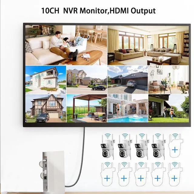 Alt view image 7 of 7 - Security Cameras Wireless Outdoor,  Home Security Camera System with 2K Dual Lens Color Night Vision, Auto Tracking, 2-Way Audio, 500GB HDD, 2.4G/5G WiFi & 10CH Expandable NVR