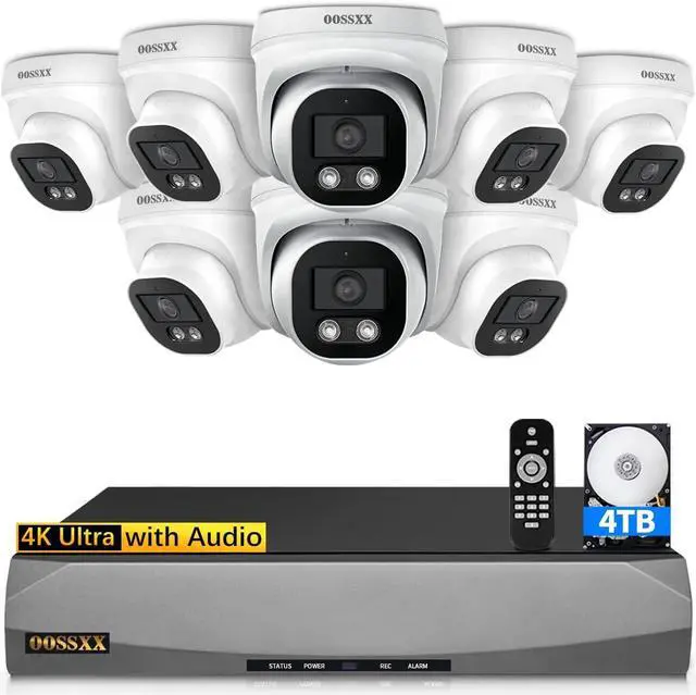Main image of (2026 Update) 4K PoE Security Camera System, 8 Wired Dome Cameras with 130° Wide Angle, 8CH NVR with 4TB HDD, Built-in Mic, Remote Access via Free App, No Monthly Fee, 60 Days Recording