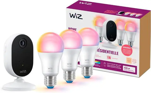 Main image of WiZ Home Monitoring Starter Kit Includes Indoor Security Camera, 1080p HD Video with Motion Detection and Full-Duplex Audio + 60W A19 Color LED Smart Bulb - Pack of 3