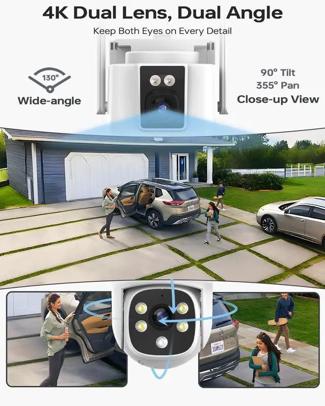 Alt view image 2 of 7 - Gadpiparty Wireless Outdoor Security Camera System, Wkkengd Dual Lens Dual Screen Auto Tracking 8 Home Surveillance Camera Set 12.5" Monitor 1TB 10CH NVR Color Night Vision 2 Way Audio Wi-Fi 6 Alexa