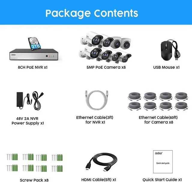 Alt view image 6 of 7 - 8CH Home Security Camera System, 8pcs Wired 3MP PoE IP Cameras for Outdoor and Indoor, One-Way Audio, 8 Channel NVR with 2TB HDD for 24-7 Recording, Night Vision
