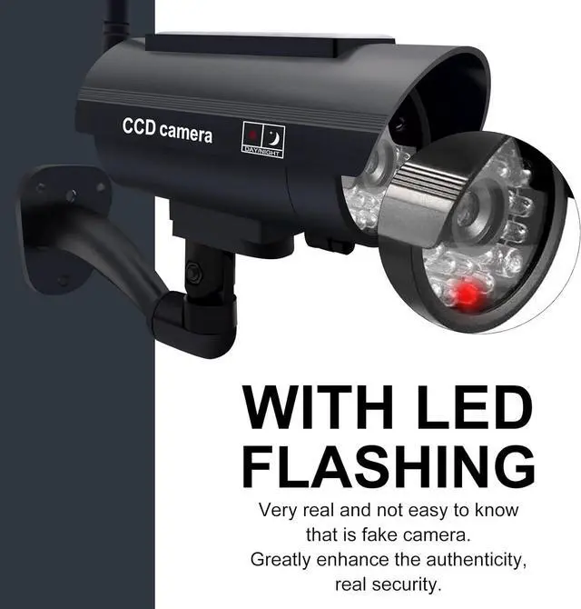 Alt view image 4 of 7 - Gadpiparty Fake Security Camera, Solar Powered Dummy Security Camera Simulated Surveillance System with Light Sensor and LED Light for Home and Businesses Security Indoor/Outdoor(4Pack, Black)